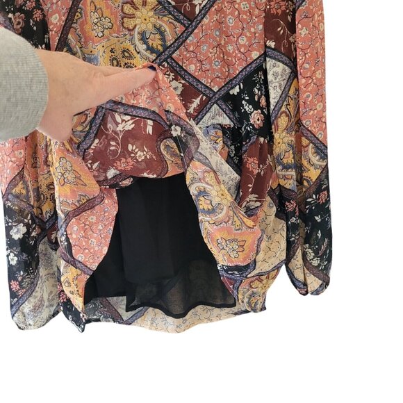 American Eagle Patchwork Boho Blouse Top Womens Size XS Tie Back Keyhole Y2K - Picture 6 of 10